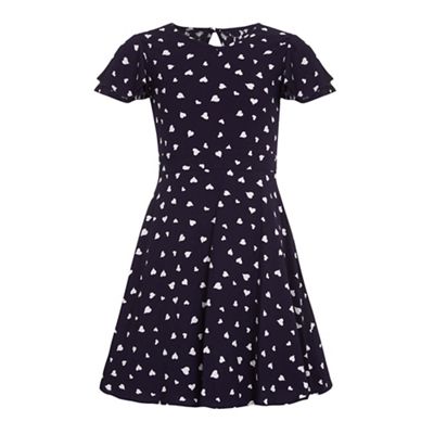 Yumi Girl Blue Heart Printed Short Sleeve Dress